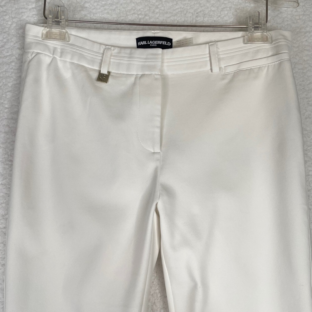 Karl Lagerfeld Paris Womens White Slim Leg Stretch Trouser Tapered Pants Size 30